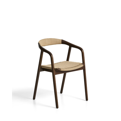 Derile chair in solid oak wood with walnut finish and beige paper rope cord FSC Mix Credit