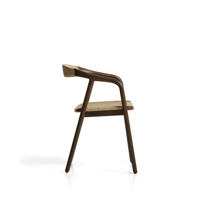 Derile chair in solid oak wood with walnut finish and beige paper rope cord FSC Mix Credit