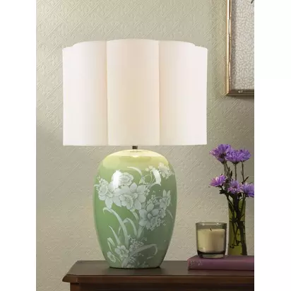 Laura Ashley Pashley Ceramic Base Table Lamp, Green Green | H58 x W38 x D38cm