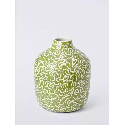 John Lewis Archive Stoneware Vase, Green Green | L13.4xH16.50xW13.40cm