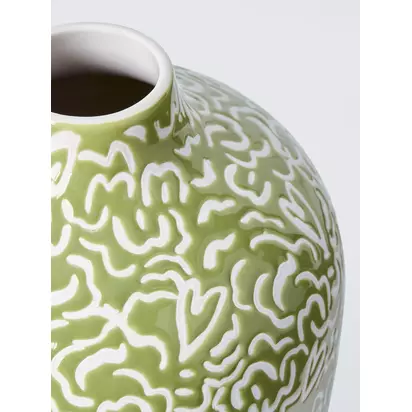 John Lewis Archive Stoneware Vase, Green Green | L13.4xH16.50xW13.40cm