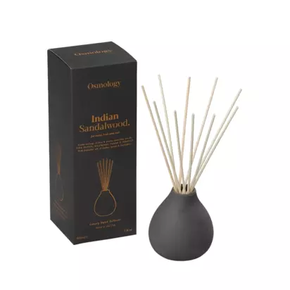 Osmology by Aery Indian Sandalwood Reed Diffuser, 200ml Black | H23 x W8.70 x D8.70cm