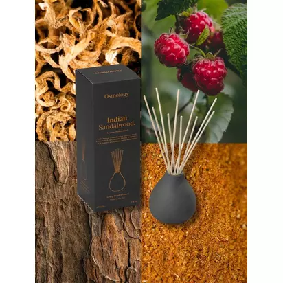 Osmology by Aery Indian Sandalwood Reed Diffuser, 200ml Black | H23 x W8.70 x D8.70cm