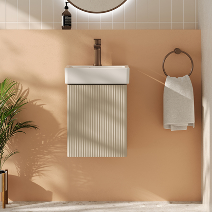 Drench Origin 340mm Cloakroom Fluted Wall Mounted Soft Beige Vanity Unit & Basin