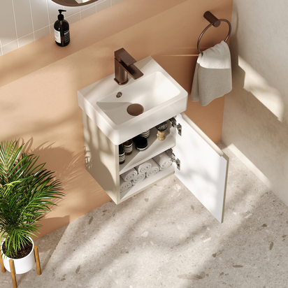 Drench Origin 340mm Cloakroom Fluted Wall Mounted Soft Beige Vanity Unit & Basin