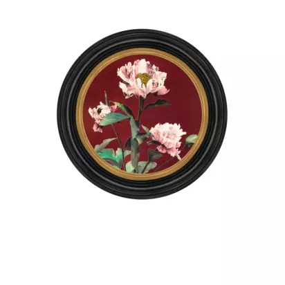 Brookpace Lascelles 'Peony' Porthole Round Framed Canvas Print, 43cm, Black/Multi Multi | 43 x 43cm