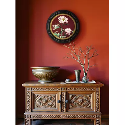Brookpace Lascelles 'Peony' Porthole Round Framed Canvas Print, 43cm, Black/Multi Multi | 43 x 43cm