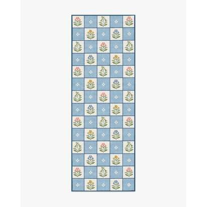 Cottage Trellis Blue Flatwoven Rug - 75 x 215 cm - Rug + Pad System