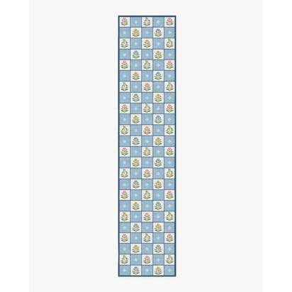 Cottage Trellis Blue Flatwoven Rug - 75 x 215 cm - Rug + Pad System