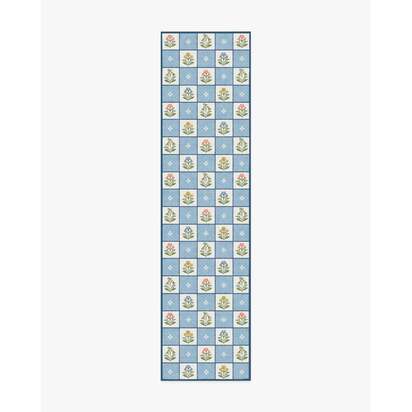 Cottage Trellis Blue Flatwoven Rug - 75 x 305 cm - Rug + Pad System