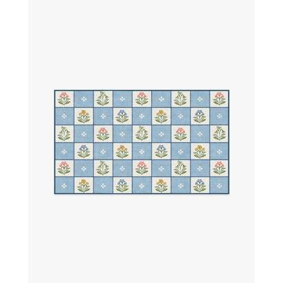 Cottage Trellis Blue Flatwoven Rug - 90 x 150 cm - Rug + Pad System