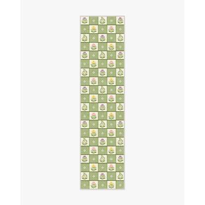 Cottage Trellis Sage Flatwoven Rug - 75 x 305 cm - Rug + Pad System