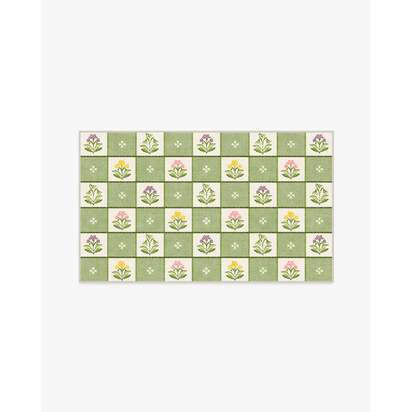 Cottage Trellis Sage Flatwoven Rug - 90 x 150 cm - Rug + Cushioned Pad System