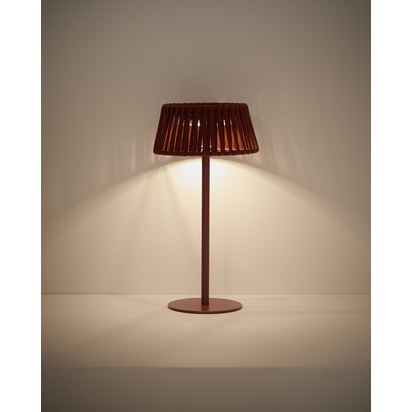 Aldet outdoor solar table lamp in terracotta flat rope cord with metal stand