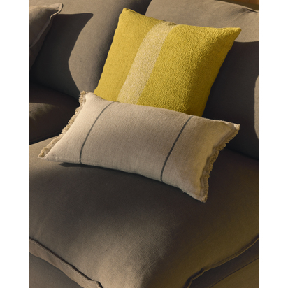 Lidore cushion cover in beige linen with contrasting green stripes 30 x 50cm