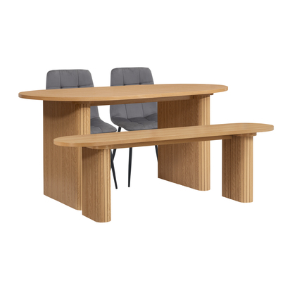 Axel Oval Fluted Dining Table With 2 Chairs And Bench