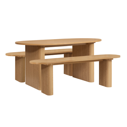 Axel Oval Fluted Dining Table With 2 Benches