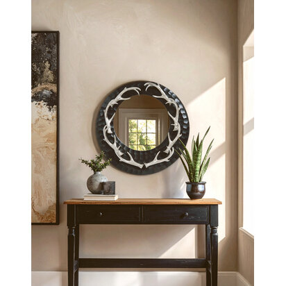 Stag Antler Brown and Nickel Finish Wall Mirror