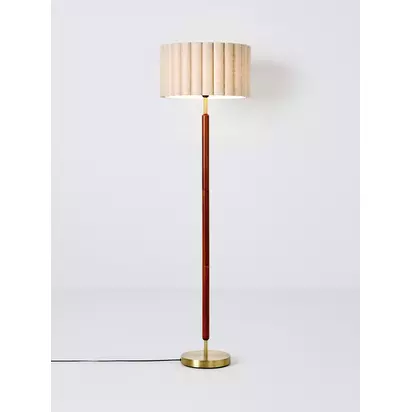 John Lewis Scalloped Drum Shade Walnut Wood Base Floor Lamp, Natural Natural | H159 x Dia.45.7cm