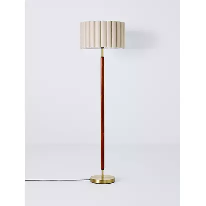 John Lewis Scalloped Drum Shade Walnut Wood Base Floor Lamp, Natural Natural | H159 x Dia.45.7cm