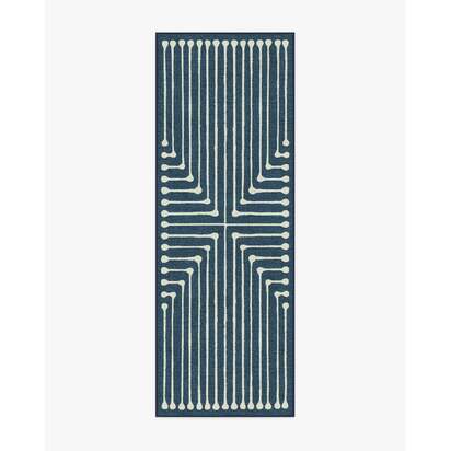 Inkdrop Lapis Blue Flatwoven Rug by Jonathan Adler - 75 x 215 cm - Rug + Pad System