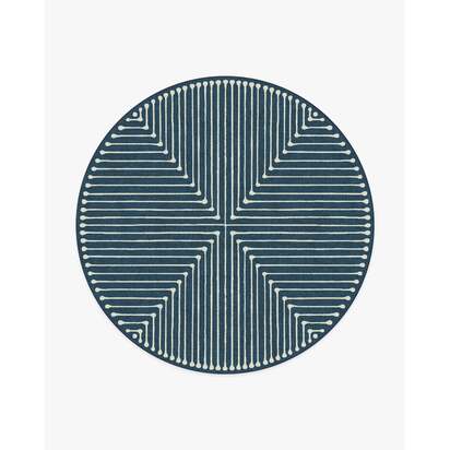 Inkdrop Lapis Blue Flatwoven Rug by Jonathan Adler - 245 Round cm - Rug + Pad System