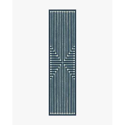 Inkdrop Lapis Blue Flatwoven Rug by Jonathan Adler - 75 x 305 cm - Rug + Cushioned Pad System
