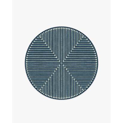 Inkdrop Lapis Blue Flatwoven Rug by Jonathan Adler - 185 Round cm - Rug + Cushioned Pad System
