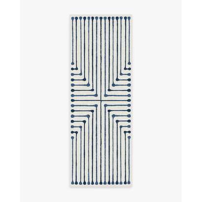 Inkdrop Slate Blue Flatwoven Rug by Jonathan Adler - 75 x 215 cm - Rug + Pad System