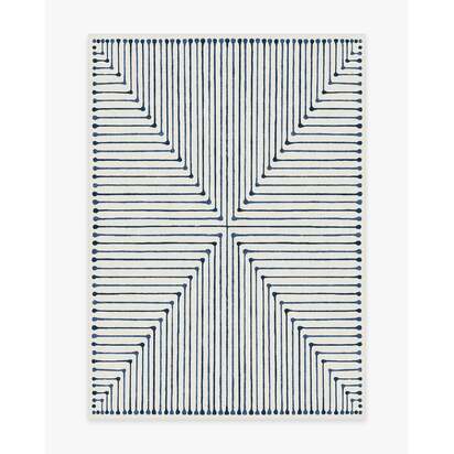 Inkdrop Slate Blue Flatwoven Rug by Jonathan Adler - 150 x 215 cm - Rug + Cushioned Pad System