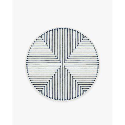 Inkdrop Slate Blue Flatwoven Rug by Jonathan Adler - 185 Round cm - Rug + Cushioned Pad System