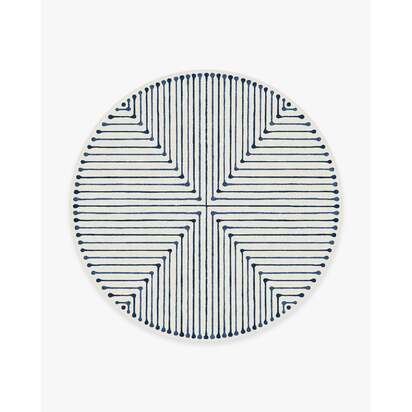 Inkdrop Slate Blue Flatwoven Rug by Jonathan Adler - 245 Round cm - Rug + Cushioned Pad System