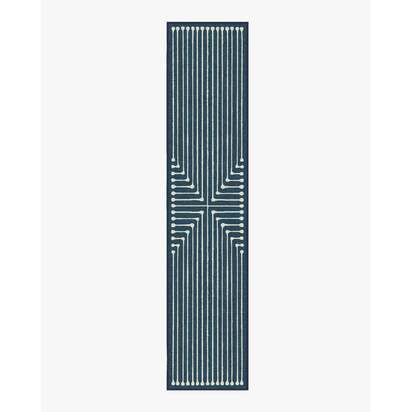 Inkdrop Lapis Blue Flatwoven Rug by Jonathan Adler - 75 x 365 cm - Rug + Pad System
