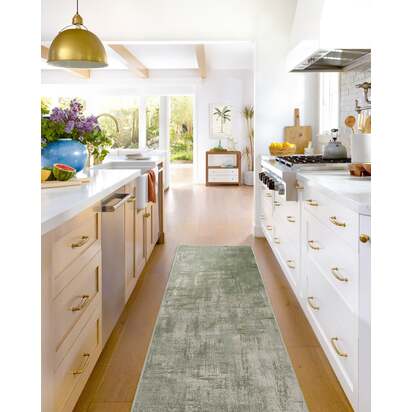 Impasto Sage Green Flatwoven Rug - 305 x 425 cm - Rug + Pad System