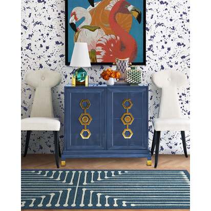 Inkdrop Lapis Blue Flatwoven Rug by Jonathan Adler - 200 x 290 cm - Rug + Pad System