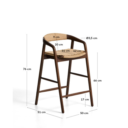 Derile stool in solid oak wood with walnut finish and beige paper rope cord FSC Mix Credit