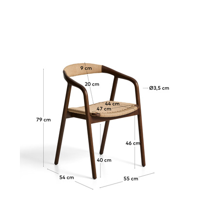 Derile chair in solid oak wood with walnut finish and beige paper rope cord FSC Mix Credit