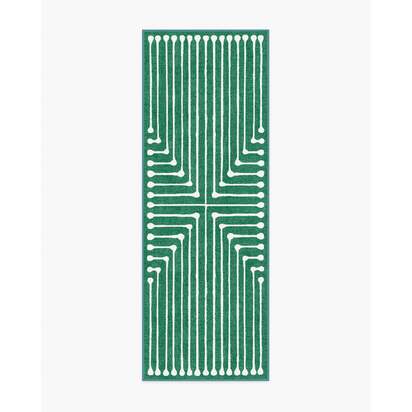 Inkdrop Green Flatwoven Rug by Jonathan Adler - 75 x 215 cm - Rug + Cushioned Pad System