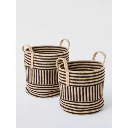 John Lewis Two-Tone Storage Baskets, Set of 2, Black Multi Black Multi | L:D35xH35cm S:D30xH30cm