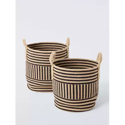 John Lewis Two-Tone Storage Baskets, Set of 2, Black Multi Black Multi | L:D35xH35cm S:D30xH30cm