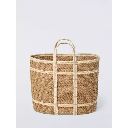 John Lewis Slim 2 Tone Bulrush Basket, Natural Natural | 43x24x37cm