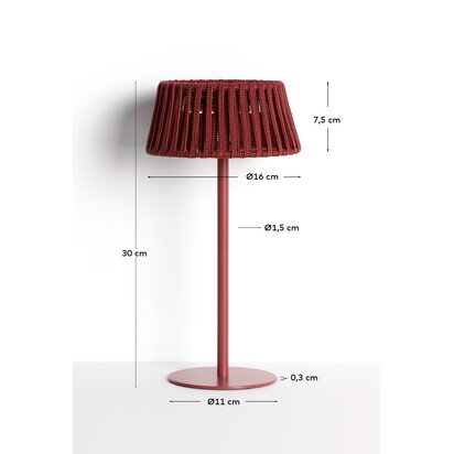 Aldet outdoor solar table lamp in terracotta flat rope cord with metal stand