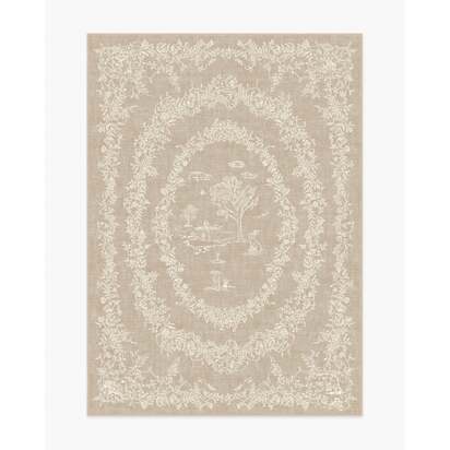 Bashful Bunny Toile Natural Flatwoven Rug - 150 x 215 cm - Rug + Pad System