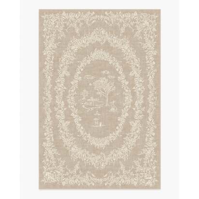 Bashful Bunny Toile Natural Flatwoven Rug - 185 x 275 cm - Rug + Pad System