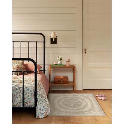 Bashful Bunny Toile Natural Flatwoven Rug - 185 x 275 cm - Rug + Pad System