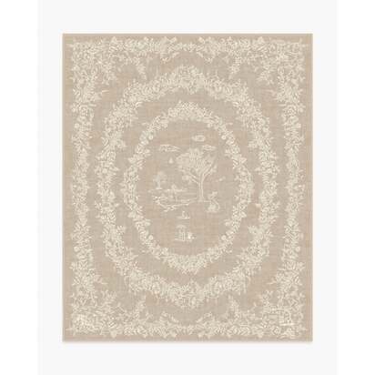 Bashful Bunny Toile Natural Flatwoven Rug - 200 x 290 cm - Rug + Cushioned Pad System