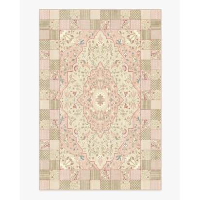 Playful Patchwork Pink Flatwoven Rug - 200 x 290 cm - Rug + Pad System
