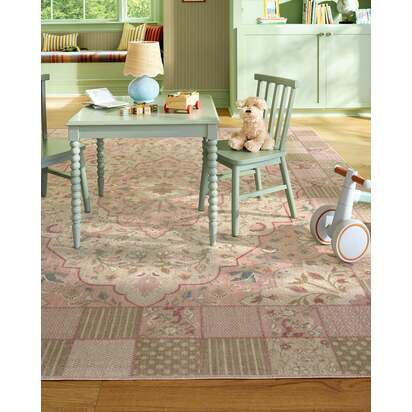 Playful Patchwork Pink Flatwoven Rug - 90 x 150 cm - Rug + Cushioned Pad System