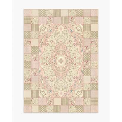 Playful Patchwork Pink Flatwoven Rug - 150 x 215 cm - Rug + Cushioned Pad System