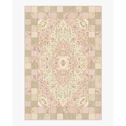 Playful Patchwork Pink Flatwoven Rug - 185 x 275 cm - Rug + Cushioned Pad System